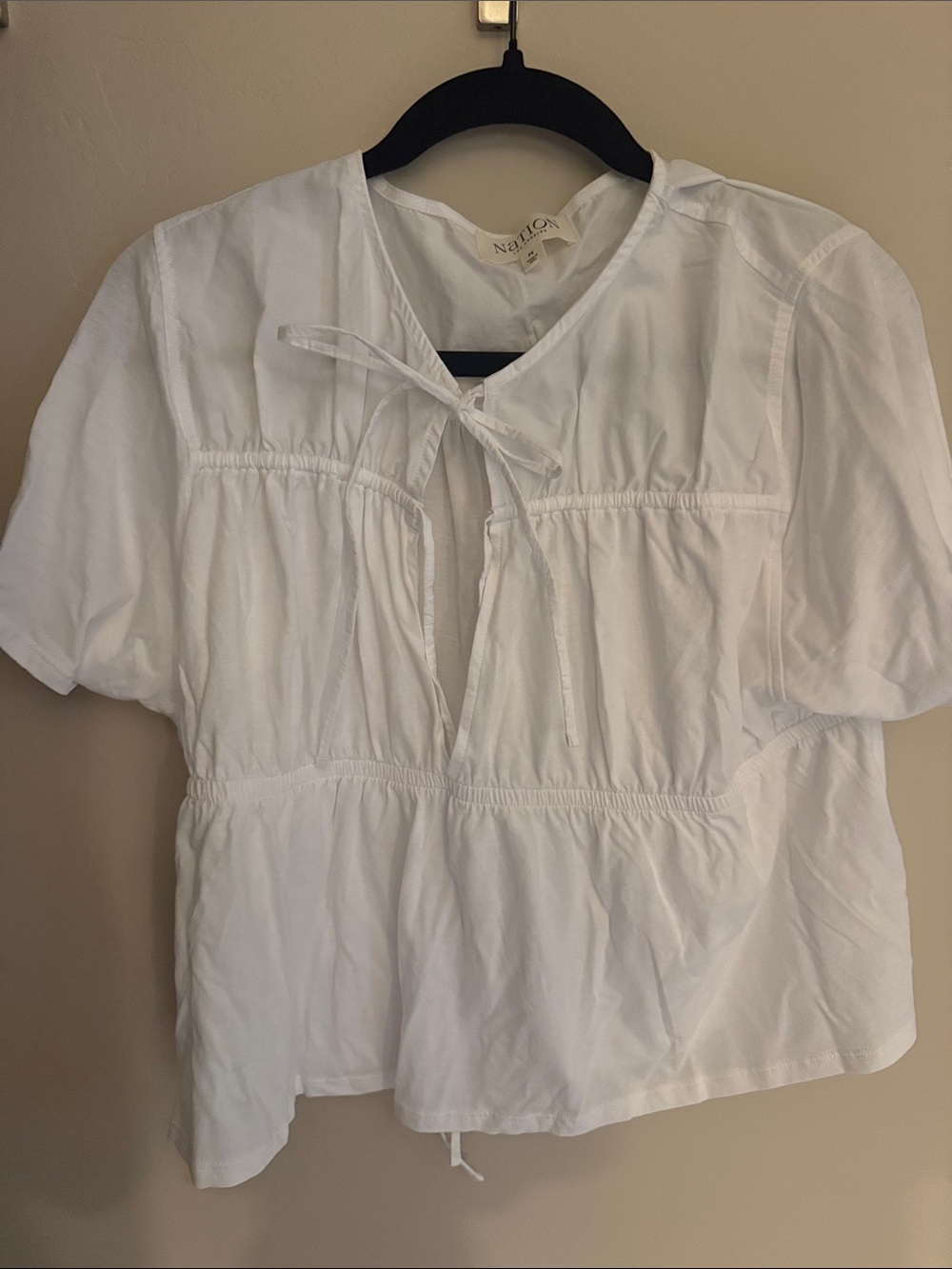 Nation LTD White Tie-Neck Peasant Top